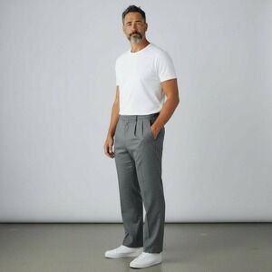 NWT Lands End Mens 42 L‎ Heather Gray Wool Dress Pants Trousers Pleated Unhemmed